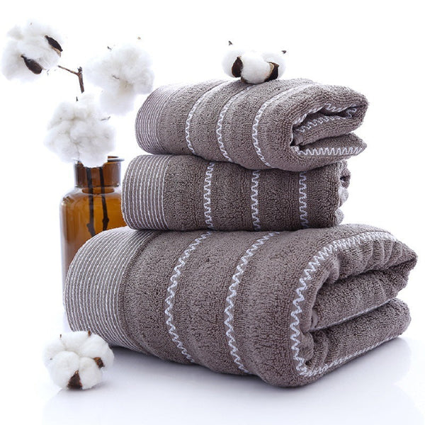 HKM-899923 Soft Cotton Three-Piece Towel Set with Elegant Embroidery - Multiple Colors and Patterns Available