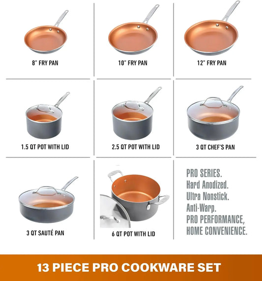 HKM-900051 13-Piece Easy Clean Nonstick Metal and Glass Cookware Set with Ceramic Coating for Home Cooking