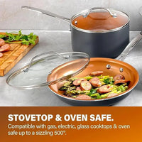 HKM-900051 13-Piece Easy Clean Nonstick Metal and Glass Cookware Set with Ceramic Coating for Home Cooking