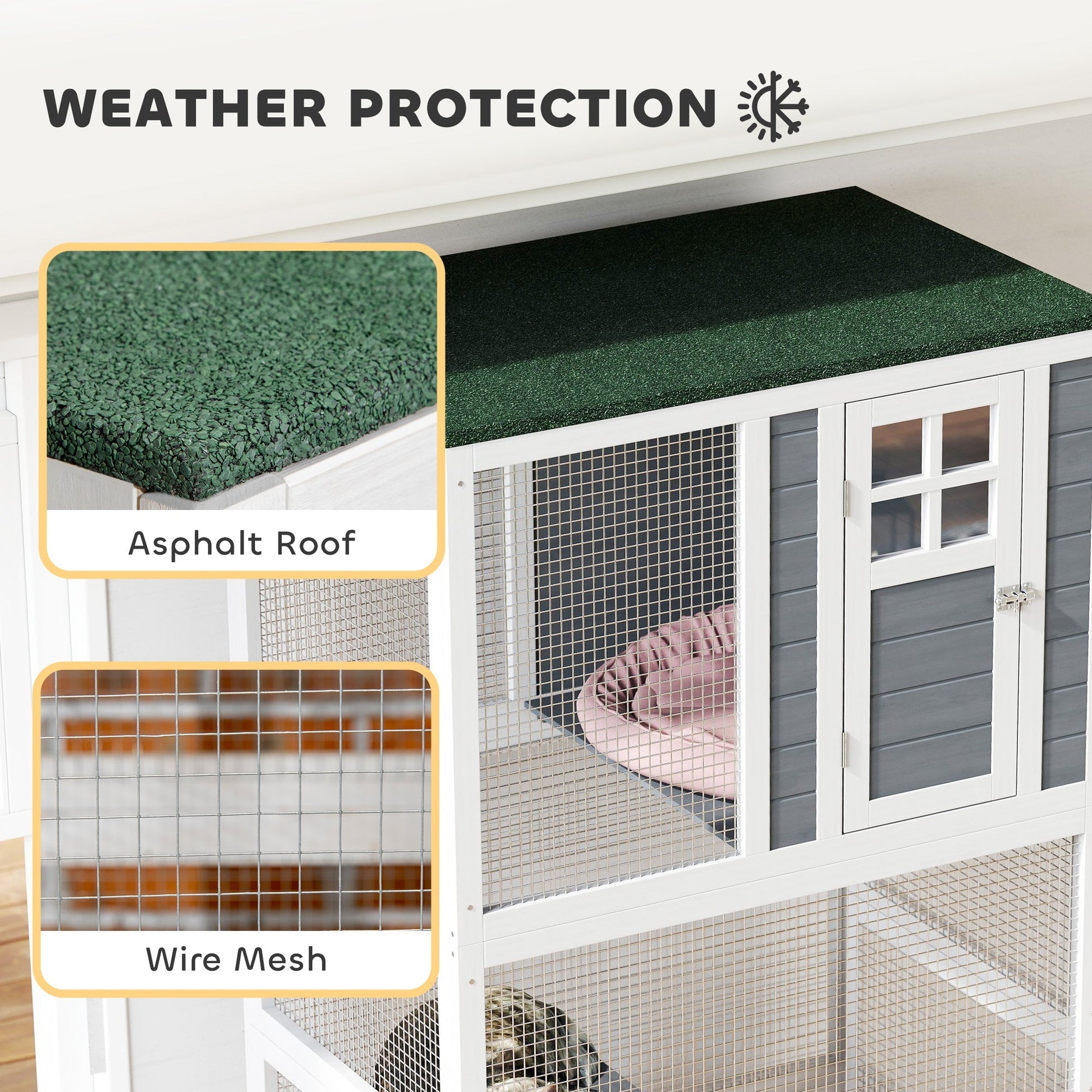 HKM-9000765 Outdoor Cat Enclosure with Weatherproof Features and Wheels - 74-Inch Large Catio