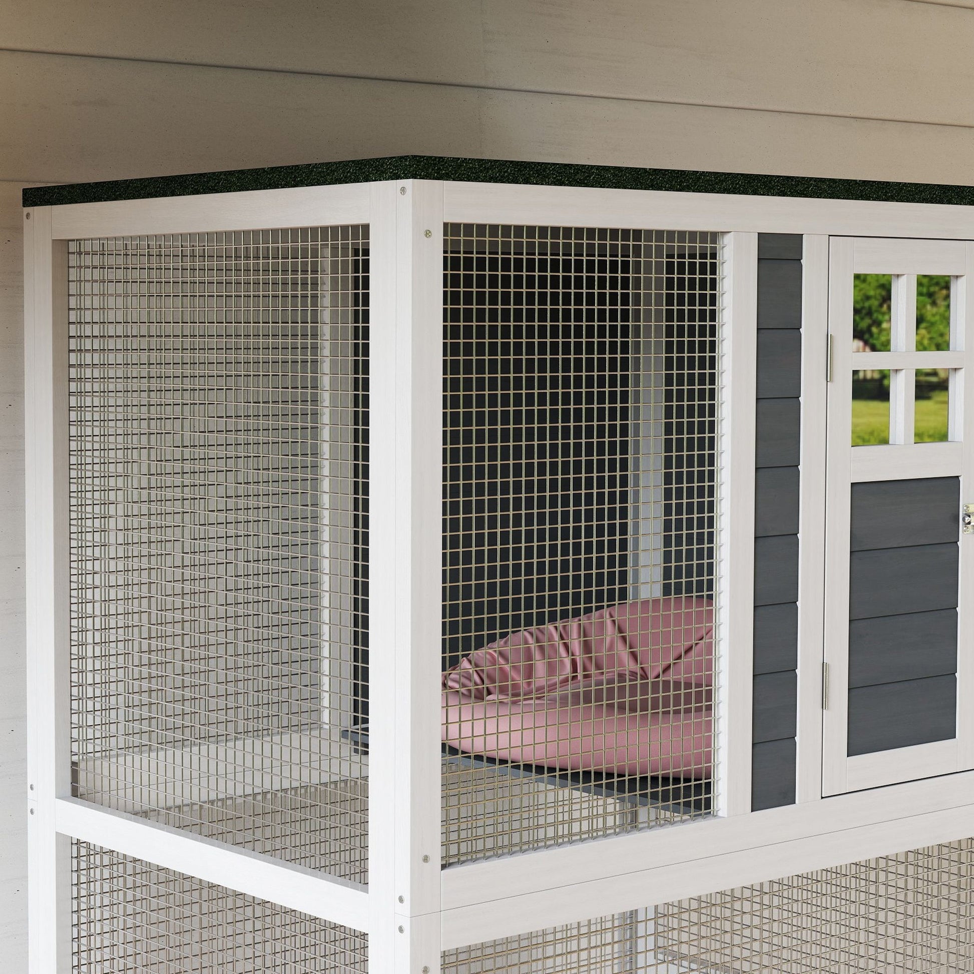 HKM-9000765 Outdoor Cat Enclosure with Weatherproof Features and Wheels - 74-Inch Large Catio
