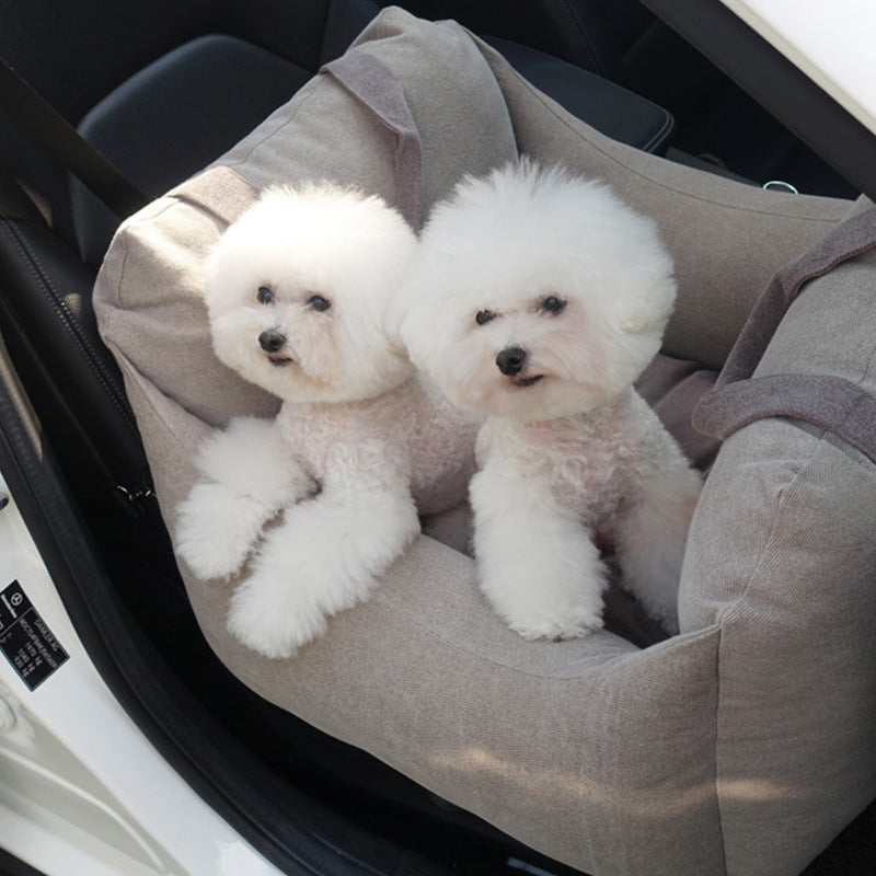 HKM-9002941 Portable Waterproof Pet Dog Car Carrier Seat with Breathable Mesh and Easy-Wash Design in Gray and Beige