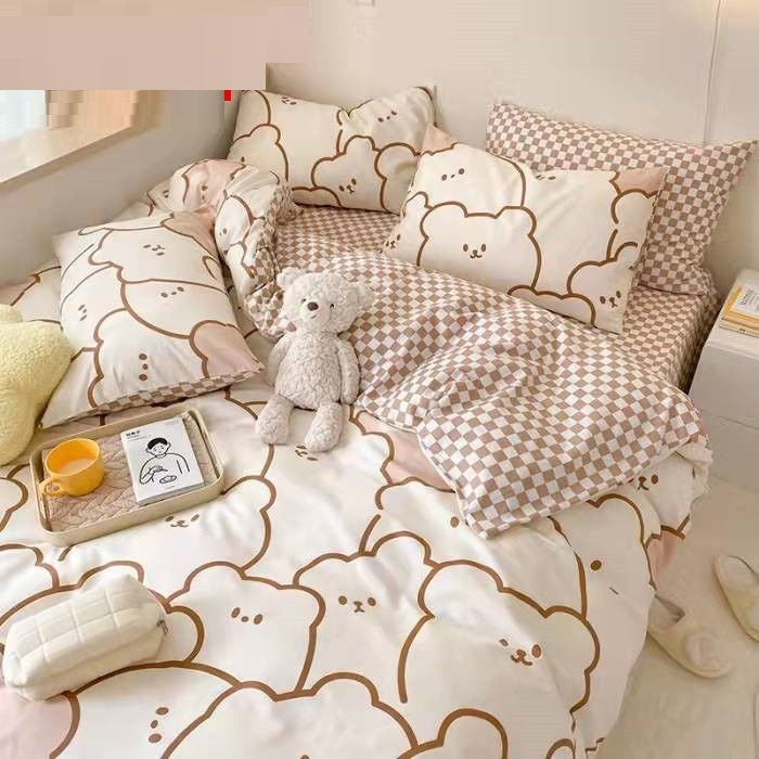 HKM-900499 Cartoon Bear Four-Piece Bedding Set with Quilt Cover in Various Sizes