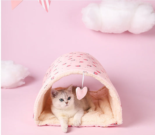 HKM-9005757 Multi-Purpose Cat Tunnel and Pet Nest in Pink and Yellow, Soft Cloth Material, All-Season Use