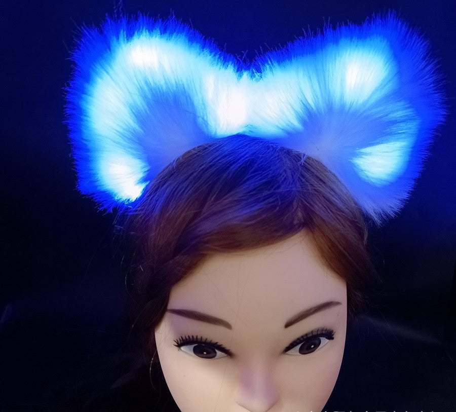 HKM-900627 Cute Plush Glowing Cat Ears Headband – Handmade Hair Accessories for Halloween