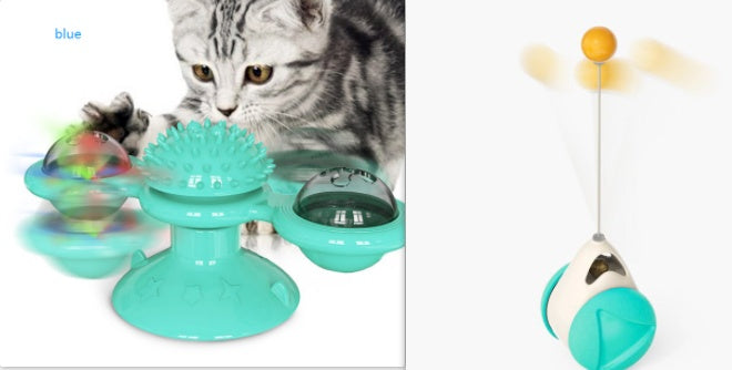 HKM-9007293 Cat Rotating Windmill Scratching Toy with Suction Base and Luminous Ball