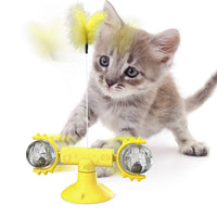 HKM-9007293 Cat Rotating Windmill Scratching Toy with Suction Base and Luminous Ball