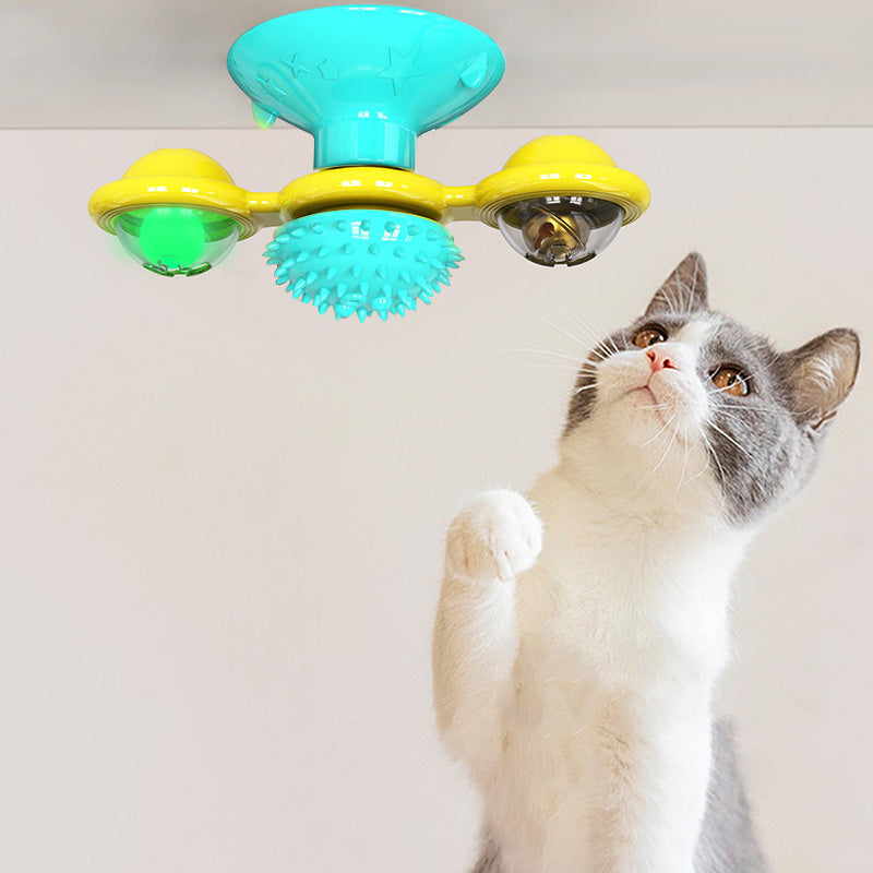 HKM-9007293 Cat Rotating Windmill Scratching Toy with Suction Base and Luminous Ball