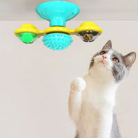 HKM-9007293 Cat Rotating Windmill Scratching Toy with Suction Base and Luminous Ball
