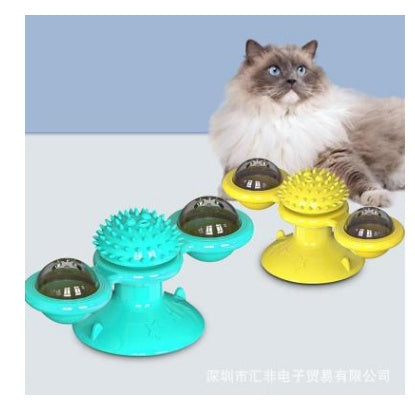 HKM-9007293 Cat Rotating Windmill Scratching Toy with Suction Base and Luminous Ball