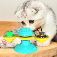 HKM-9007293 Cat Rotating Windmill Scratching Toy with Suction Base and Luminous Ball