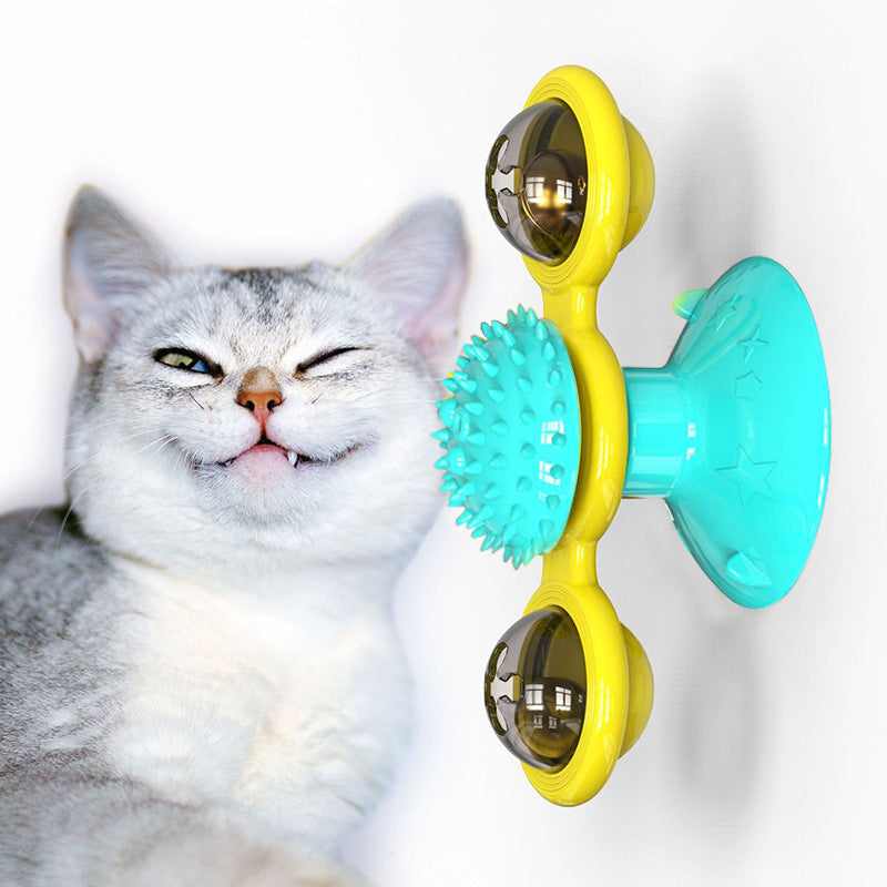 HKM-9007293 Cat Rotating Windmill Scratching Toy with Suction Base and Luminous Ball