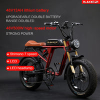HKM-900819 Electric Mountain Bike with 750W Motor, 7-Speed Gears, 48V Lithium Battery, 20'' Wide Tires, and Disc Brakes