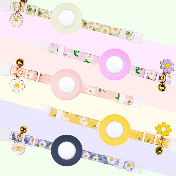 HKM-9008445 Daisy Pattern Small Pet Collar with Bell in Various Colors