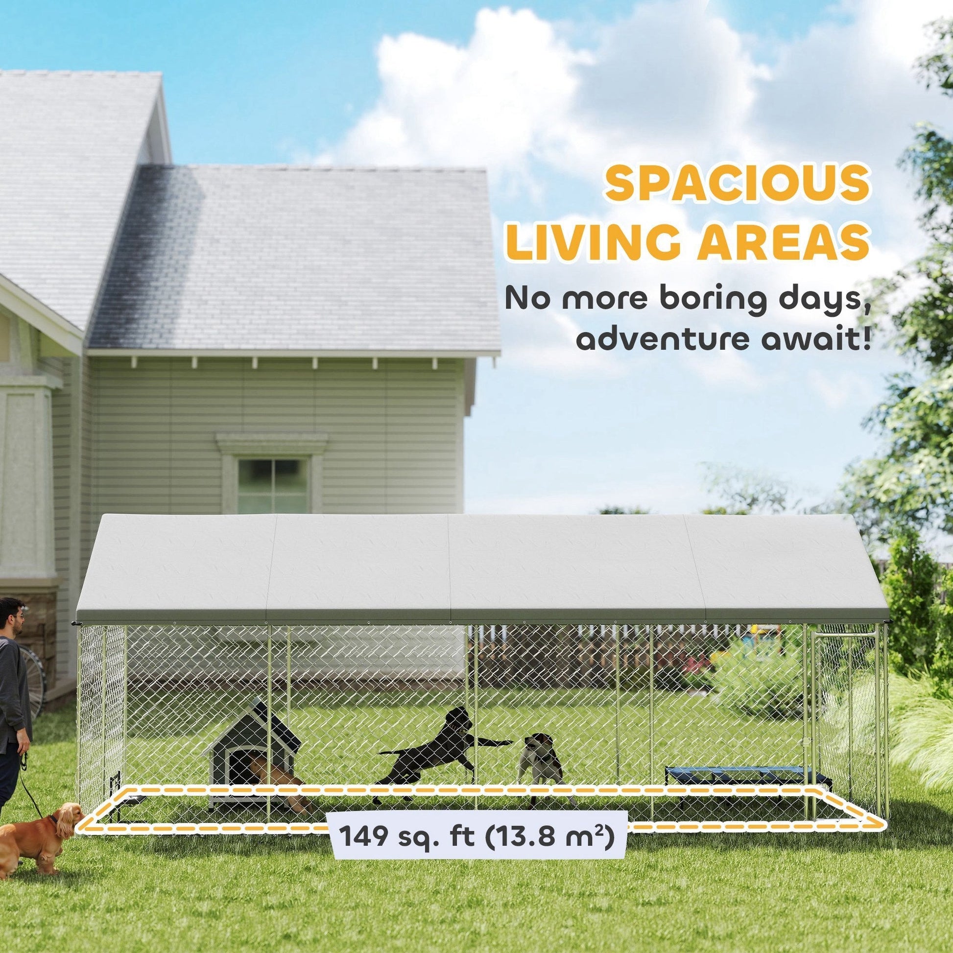 HKM-9010109 Heavy Duty Outdoor Dog Kennel with Waterproof Roof and Secure Latch, 19.7 x 7.5 x 7.9 Feet