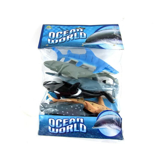 HKM-901011 7-Inch Plastic Sea Animal Shark Toy Set - 6 Pieces for Kids Ages 2-7