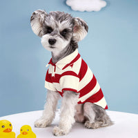 HKM-9010621 Striped Pet Dog Polo Shirt with Beaded Lapel - Elastic Fit in Various Colors and Sizes