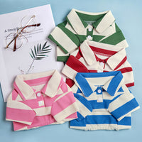 HKM-9010621 Striped Pet Dog Polo Shirt with Beaded Lapel - Elastic Fit in Various Colors and Sizes