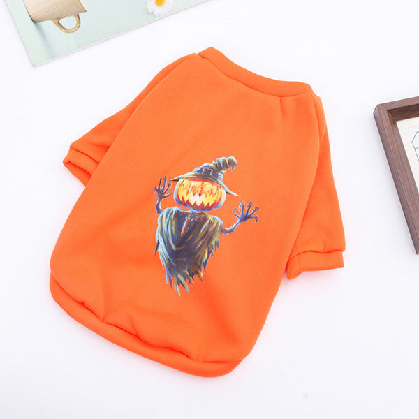 HKM-9011517 Halloween Dog Sweater with Scary Pumpkin and Ghost Designs for Pets