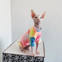 HKM-9012029 Casual Tie-Dye Rainbow Vest for Hairless Cats - Cotton Pet Clothes