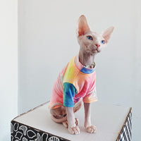 HKM-9012029 Casual Tie-Dye Rainbow Vest for Hairless Cats - Cotton Pet Clothes