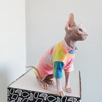 HKM-9012029 Casual Tie-Dye Rainbow Vest for Hairless Cats - Cotton Pet Clothes
