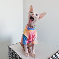 HKM-9012029 Casual Tie-Dye Rainbow Vest for Hairless Cats - Cotton Pet Clothes