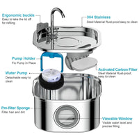 HKM-9012285 Stainless Steel Cat Water Fountain, 108oz Automatic Pet Drinking Dispenser with Quadruple Filtration System