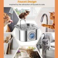 HKM-9012285 Stainless Steel Cat Water Fountain, 108oz Automatic Pet Drinking Dispenser with Quadruple Filtration System