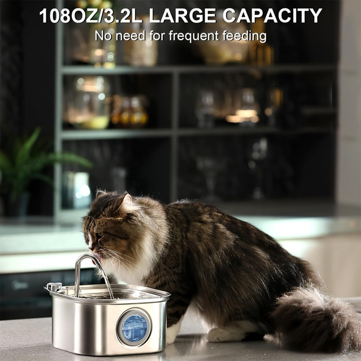 HKM-9012285 Stainless Steel Cat Water Fountain, 108oz Automatic Pet Drinking Dispenser with Quadruple Filtration System
