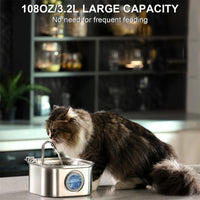 HKM-9012285 Stainless Steel Cat Water Fountain, 108oz Automatic Pet Drinking Dispenser with Quadruple Filtration System