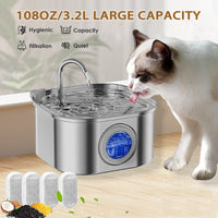 HKM-9012285 Stainless Steel Cat Water Fountain, 108oz Automatic Pet Drinking Dispenser with Quadruple Filtration System