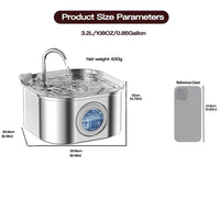 HKM-9012285 Stainless Steel Cat Water Fountain, 108oz Automatic Pet Drinking Dispenser with Quadruple Filtration System