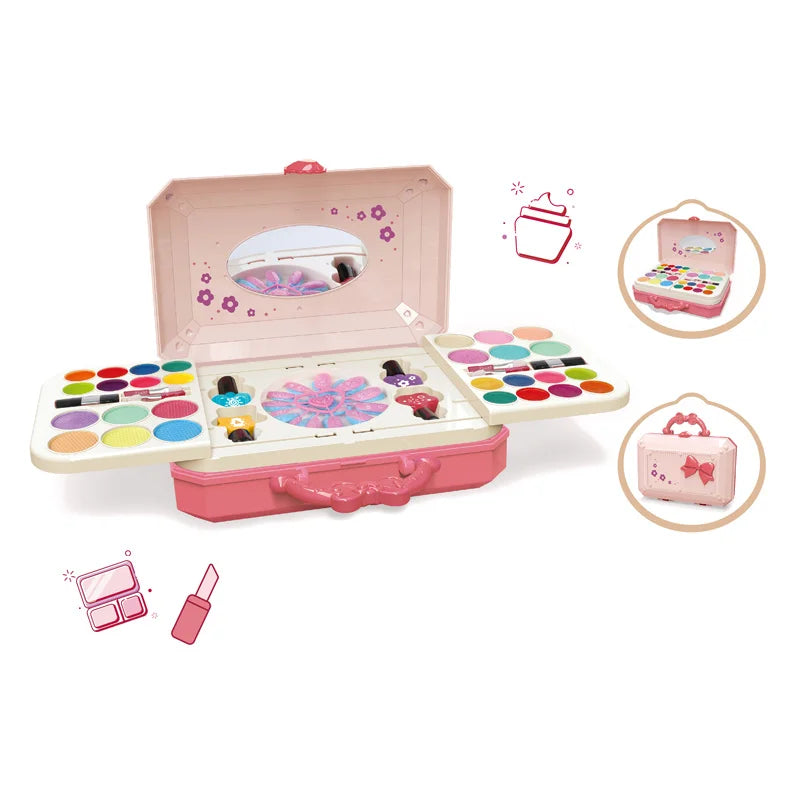 HKM-901331 DIY Makeup Playset for Girls - Portable Cosmetic Box Suitcase with Beauty Accessories, Ages 2-13