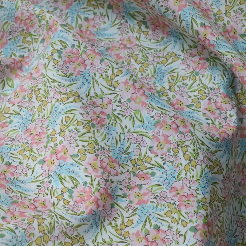 HKM-901331 Soft Cotton Twill Fabric with Pink and Green Floral Print - 145cm Width, 1m Length