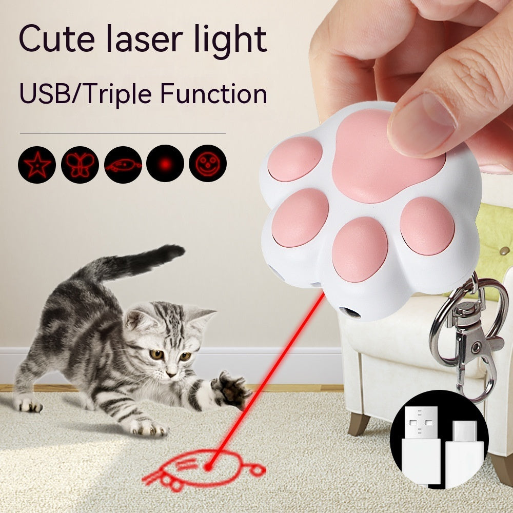 HKM-9013693 Cute Cartoon Cat Laser Toy with Self-Locking Three-Light Source and USB Charging