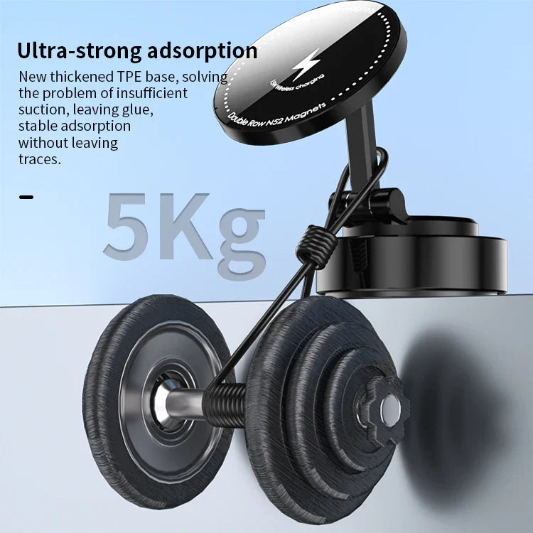 HKM-901395 Foldable Magnetic Suction Phone Holder with 15W Wireless Charging for Car Use