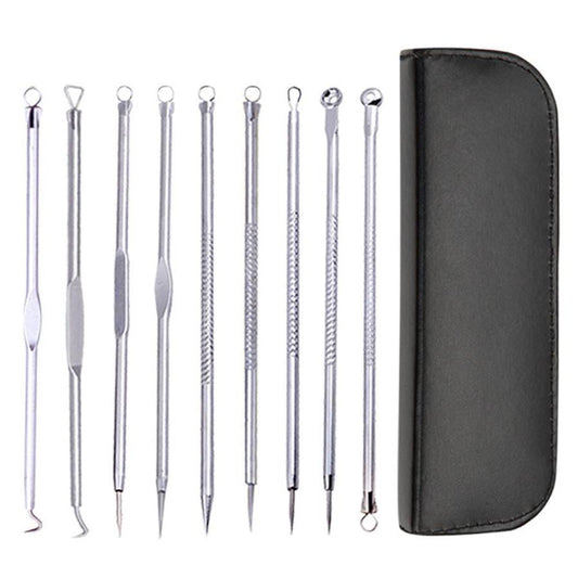 HKM-901395 Stainless Steel Blackhead Removal Tool Set with Acne Needle and Storage Options