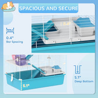 HKM-9015869 Six-Tier Dwarf Hamster Cage with Tubes, Tunnels, Hut, Wheel, Food Dish, Water Bottle, and Ramps - Light Blue
