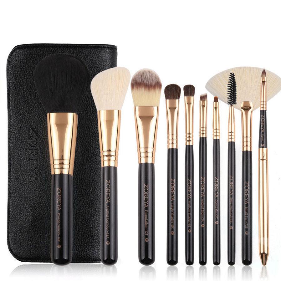 HKM-901715 10-Piece Fiber Makeup Brush Set with Travel Brush Pack for Natural Makeup Application