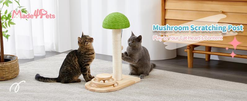HKM-9017661 Interactive 2-in-1 Cat Scratching Post with Sisal Rope and Track Ball Toy