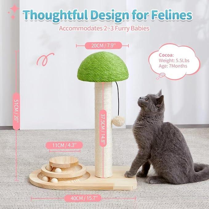 HKM-9017661 Interactive 2-in-1 Cat Scratching Post with Sisal Rope and Track Ball Toy