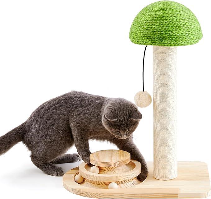 HKM-9017661 Interactive 2-in-1 Cat Scratching Post with Sisal Rope and Track Ball Toy