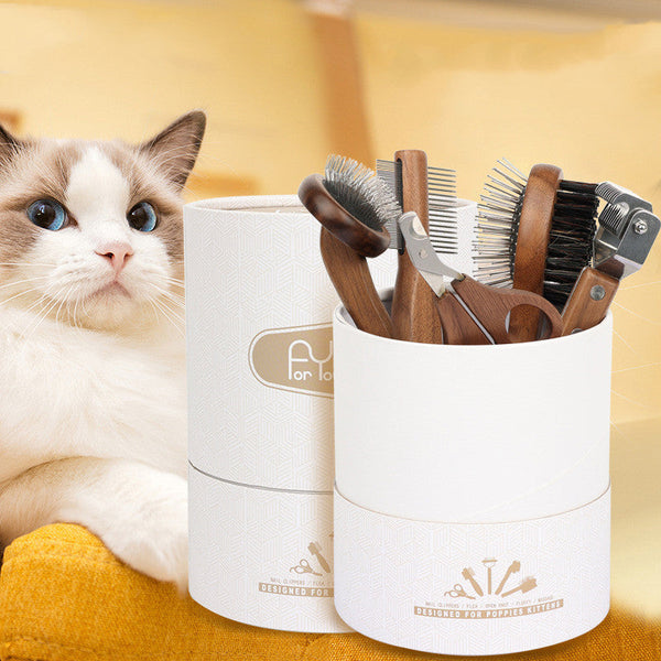 HKM-9017789 Pet Dog and Cat Grooming Knot Massage Comb Set with Nail Clippers and Storage Bucket