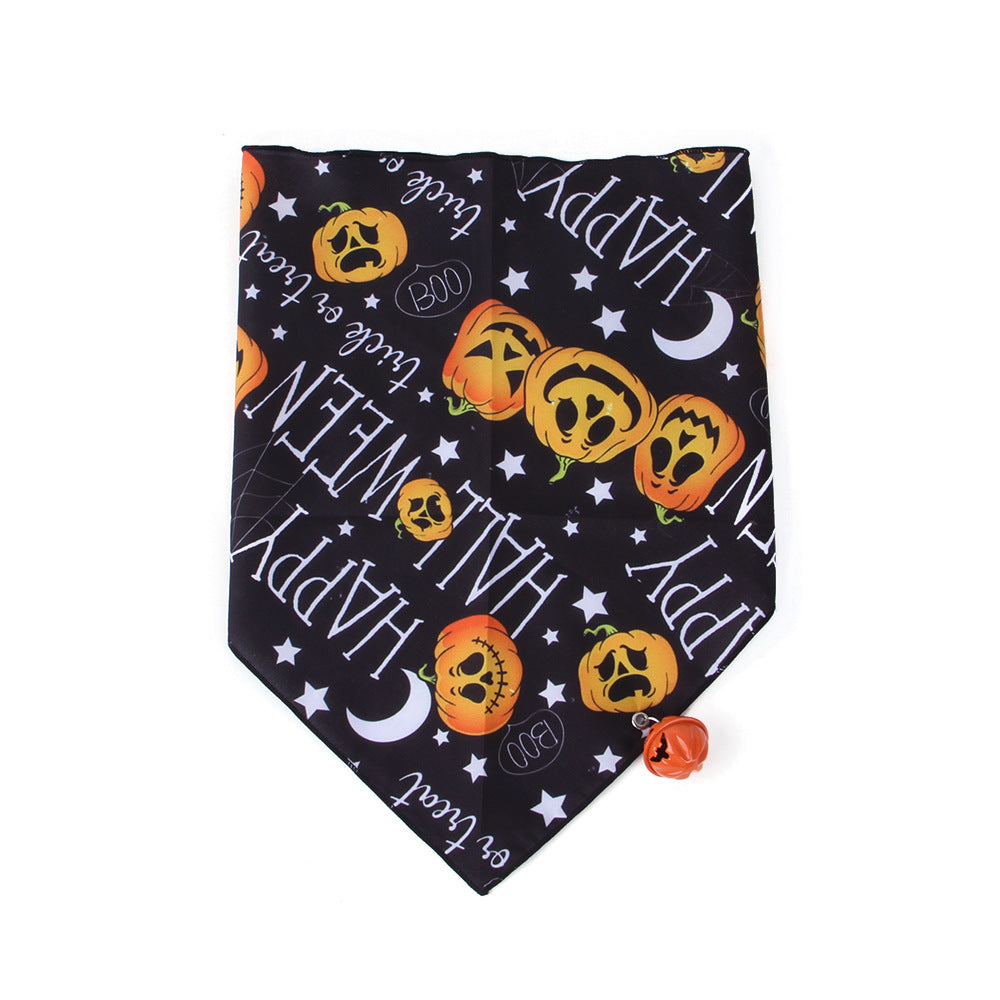 HKM-9019581 Halloween Print Triangle Towel for Dogs and Cats – Polyester Material with Fun Designs