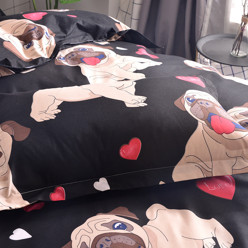 HKM-901971 Cartoon Pug Bedding Set with Quilt Covers and Pillowcases in Various Sizes