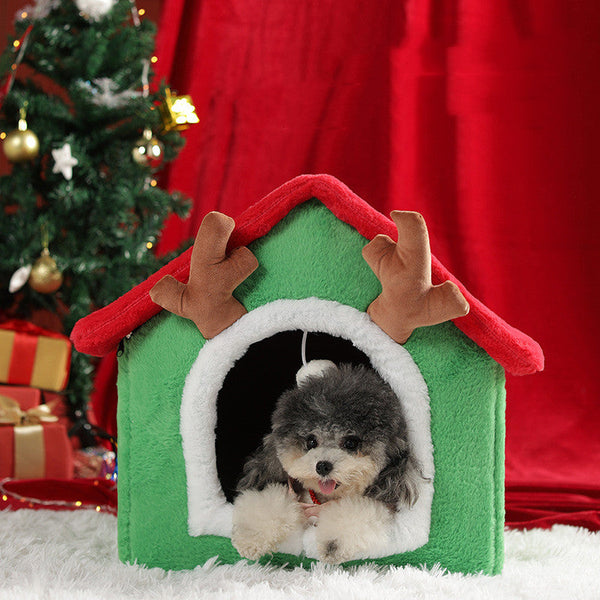 HKM-9022013 Cozy Small Cat & Dog Teddy House Nest with Rabbit Fur Lining