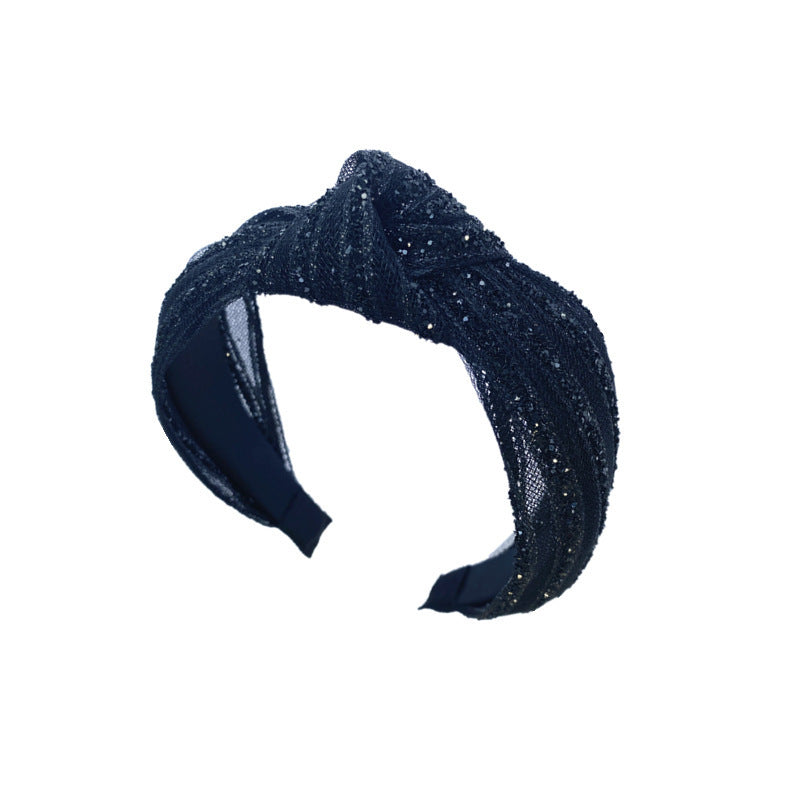HKM-902227 Black Diamond Glitter Knotted Hair Accessories in Net Yarn Fabric
