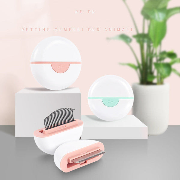 HKM-9023549 Gemini Universal Pet Massage Knot Opening Comb for Cats and Dogs - Mint Green & Cherry Blossom Pink