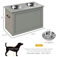 HKM-9023933 Gray Raised Pet Feeding Station with 2 Stainless Steel Bowls and Hidden Storage for Large Dogs